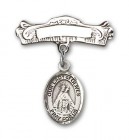 Pin Badge with Our Lady of Olives Charm and Arched Polished Engravable Badge Pin