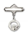 Pin Badge with Claddagh Charm and Polished Engravable Badge Pin