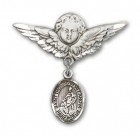 Pin Badge with St. Thomas of Villanova Charm and Angel with Larger Wings Badge Pin