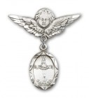 Baby Pin with Baptism Charm and Angel with Larger Wings Badge Pin