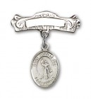 Pin Badge with St. Joan of Arc Charm and Arched Polished Engravable Badge Pin