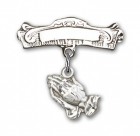 Baby Pin with Praying Hands Charm and Arched Polished Engravable Badge Pin