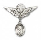 Pin Badge with St. Philomena Charm and Angel with Larger Wings Badge Pin