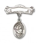 Pin Badge with St. Thomas Aquinas Charm and Arched Polished Engravable Badge Pin