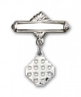 Pin Badge with Jerusalem Cross Charm and Polished Engravable Badge Pin