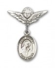 Pin Badge with St. Robert Bellarmine Charm and Angel with Smaller Wings Badge Pin