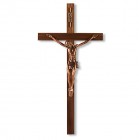 Narrow Walnut Wall Crucifix with Antique Copper Corpus  - 13 inch