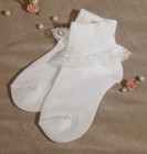 Girls White Nylon Anklet Baptism Socks with Lace