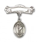 Pin Badge with St. Florian Charm and Arched Polished Engravable Badge Pin