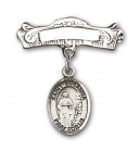 Pin Badge with St. Susanna Charm and Arched Polished Engravable Badge Pin
