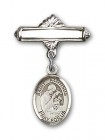 Pin Badge with St. Aloysius Gonzaga Charm and Polished Engravable Badge Pin