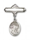 Pin Badge with Guardian Angel Charm and Polished Engravable Badge Pin