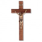 Classic Dark Walnut Wall Crucifix with Gold-tone Corpus - 12 inch