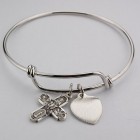 Girl's 4-Way Cross Bangle Bracelet Engravable Heart Charm