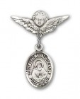 Pin Badge with St. Bede the Venerable Charm and Angel with Smaller Wings Badge Pin