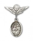 Pin Badge with Sts. Cosmas &amp; Damian Charm and Angel with Smaller Wings Badge Pin