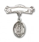 Pin Badge with St. Cornelius Charm and Arched Polished Engravable Badge Pin
