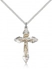 Women's Leaf Etched Crucifix Medal Two-Tone