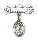 Pin Badge with St. Nicholas Charm and Arched Polished Engravable Badge Pin