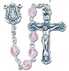 6mm Tin Cut Light Rose Crystal Bead Rosary in Sterling Silver