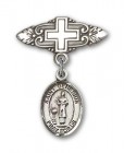 Pin Badge with St. Genesius of Rome Charm and Badge Pin with Cross