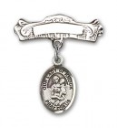 Pin Badge with Our Lady of Knock Charm and Arched Polished Engravable Badge Pin