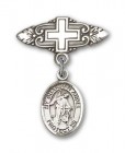 Pin Badge with Guardian Angel Charm and Badge Pin with Cross