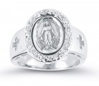 Women's Crystal Miraculous Medal Ring Sterling Silver