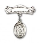 Pin Badge with St. Agnes of Rome Charm and Arched Polished Engravable Badge Pin