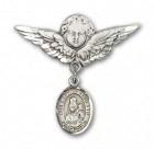 Pin Badge with Our Lady of Loretto Charm and Angel with Larger Wings Badge Pin