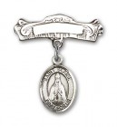 Pin Badge with St. Blaise Charm and Arched Polished Engravable Badge Pin