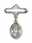 Pin Badge with St. Augustine Charm and Polished Engravable Badge Pin