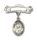 Pin Badge with St. John Neumann Charm and Arched Polished Engravable Badge Pin