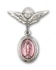 Baby Pin with Pink Miraculous Charm and Angel with Smaller Wings Badge Pin