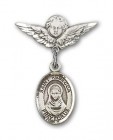 Pin Badge with St. Rebecca Charm and Angel with Smaller Wings Badge Pin