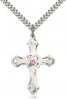 Budded Cross Pendant with Etched Border Birthstone Options