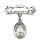 Pin Badge with St. Katherine Drexel Charm and Arched Polished Engravable Badge Pin