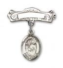 Pin Badge with St. Kevin Charm and Arched Polished Engravable Badge Pin