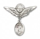 Pin Badge with St. Stephen the Martyr Charm and Angel with Larger Wings Badge Pin