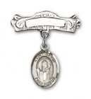 Pin Badge with St. David of Wales Charm and Arched Polished Engravable Badge Pin