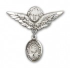 Pin Badge with St. John Baptist de la Salle Charm and Angel with Larger Wings Badge Pin