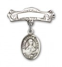 Pin Badge with St. Gemma Galgani Charm and Arched Polished Engravable Badge Pin