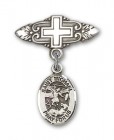 Pin Badge with St. Michael the Archangel Charm and Badge Pin with Cross