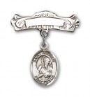 Pin Badge with St. Andrew the Apostle Charm and Arched Polished Engravable Badge Pin