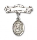 Pin Badge with Our Lady of Loretto Charm and Arched Polished Engravable Badge Pin