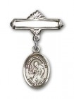 Pin Badge with St. Alphonsus Charm and Polished Engravable Badge Pin