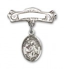 Pin Badge with St. Januarius Charm and Arched Polished Engravable Badge Pin