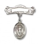 Pin Badge with St. Francis of Assisi Charm and Arched Polished Engravable Badge Pin
