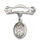 Pin Badge with St. Olivia Charm and Arched Polished Engravable Badge Pin
