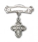 Pin Badge with 4-Way Charm and Arched Polished Engravable Badge Pin
